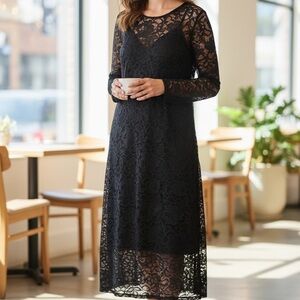 A New Day Black Lace Long Sleeve Dress